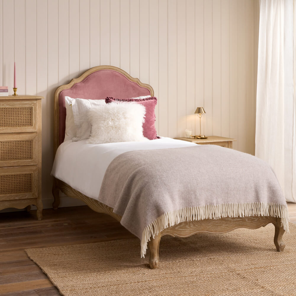 Sienna Beau Velvet Bed, Weathered Oak / Pink, Single
